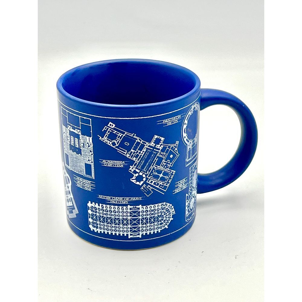 Architectural Blueprint Coffee Mug Famous Buildings Floor Plans Design Blue